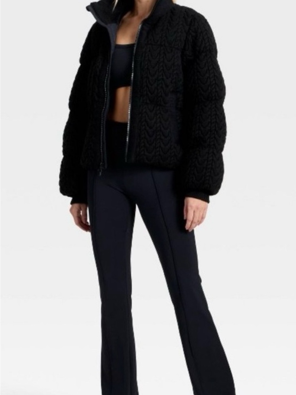 All in motion NWT L Black Quilted Cable-Knit Puffer WARMEST WINTER COAT - Picture 3 of 11